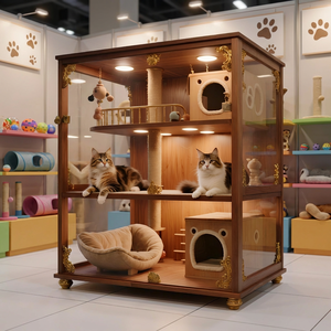 Vente en gros usine : Grande maison pour animaux de compagnie d'intérieur en bois massif de haute qualité, avec villa pour <span class=keywords><strong>chat</strong></span>, aire de jeu multi-niveaux et fenêtre d'observation - Product Image 1