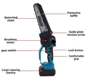 6/8Inch Di Động Cầm Tay 21V Pin Powered Điện Không Chổi Than Cây Cắt Không Dây Mini Cưa Xích Cho Gỗ Cắt Tỉa Cắt Tỉa - Product Image 6