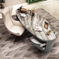 Bureau commercial en marbre italien MOVVON, style moderne de luxe haut de gamme, design créatif de designer, forme ovale, bureau mobile