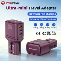 Adaptateur de voyage universel Wontravel avec logo personnalisé, prise universelle, 100W, double type C USB, mini adaptateur de poche