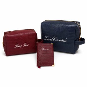Pochette de maquillage de luxe en cuir PU imitation crocodile avec logo brodé, trousse de toilette de voyage imperméable pour femmes, vente en gros - Product Image 2