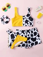 Nuevo en Stock 2026: Bikini de 3 Piezas con Estampado de Leopardo para Niñas, Traje de Baño con Top Bandeau, Pantalones Cortos Tipo Boxer, Traje de Baño para Niñas Pequeñas