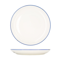 Plato Plano Coupe de 26 cm, Blanco con Borde Azul, Vajilla de Cerámica Resistente