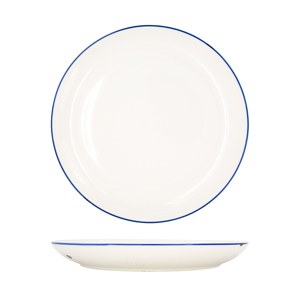 Assiette plate Coupe 26 cm blanche avec bord bleu, vaisselle en céramique durable - Product Image 3