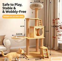 Arbre à chat multifonctionnel en laine, favori des chats, avec capsule spatiale, niche et échelle d'escalade amovible, à taux de réachat élevé