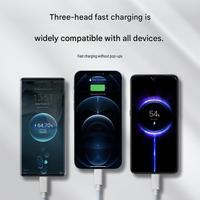 Cable de Datos USB-C 3 en 1, Cable de Carga Rápida PD de 6 A con Trenzado de Nailon USB 2.0 para Teléfonos Móviles, Cable de Carga Micro Tipo C