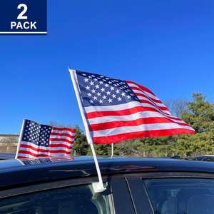 Lot de 2 drapeaux américains personnalisés pour voiture avec clip de fixation pour fenêtre, 18 x 12 pouces, modèle FA24 - Product Image 1
