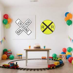 ป้ายเหล็กทางแยกรถไฟ - ป้ายโลหะทรงกลม สัญลักษณ์วงกลมทางรถไฟ ภาพรถไฟรวมตัวกัน สำหรับตกแต่งภายใน - Product Image 4