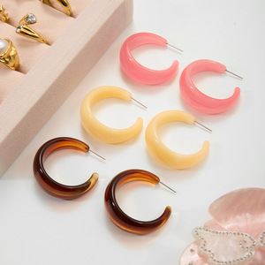 <b>Cuff</b> <b>Earrings</b> Resin Amber C Ring Stainless Steel Post Fashion Jewelry Geometric Design Multi Color Options - Product Image 4