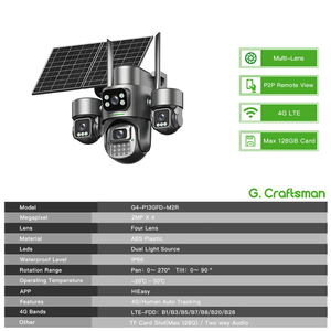 Câmera de Segurança <span class=keywords><strong>Solar</strong></span> G4-P13GFD-M2R HiEasy 8MP 4G com 4 Lentes Multifunções, Visão Noturna em Cores e Movimento 360 Graus - Product Image 2