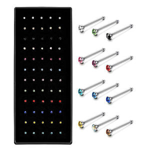 Lote de Piercing de acero quirúrgico para la Nariz, conjunto de anillo de cristal para la Nariz, a granel, lote de 40 o 60 unidades - Product Image 1