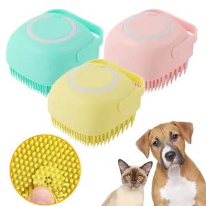 Gratis Pengiriman 2 In 1 Sikat Pembersih Anjing Shampoo Grooming Dispenser Lembut Silicone Pet Bath Massage Brush