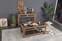 Table basse rectangulaire en bois massif artisanale Innova Home, décorative, portable, durable, facile à assembler, pour salon