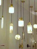 Luminaire suspendu unique en pierre naturelle d'albâtre, lustre moderne minimaliste de luxe pour îlot de cuisine et salle à manger