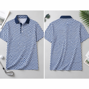 Custom 3D Cube Pattern Golf Polo <b>Shirt</b> Mens <b>Geometric</b> Print Performance Moisture Wicking Stretch OEM ODM Private Label - Product Image 4