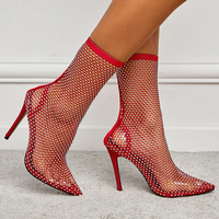 Nouvelles Bottines Sexy 2025 pour Femme à Talons Aiguilles, Strass et Maille Transparente, Tailles 35-42