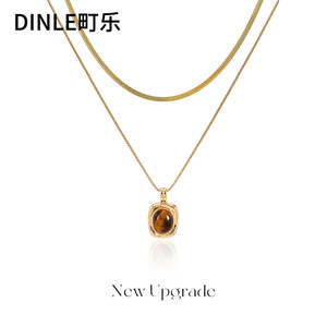 สร้อยคอ Dinle Gold Sweater พร้อมจี้หินไทเกอร์อาย รูปทรงเรขาคณิต สำหรับผู้หญิง ของขวัญ เครื่องประดับ - Product Image 1