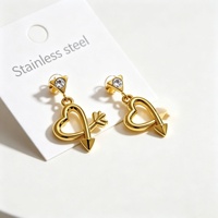 Boucles d'oreilles clous de créateur haut de gamme, nouveau style, tendance, en acier inoxydable 316 plaqué or, motifs cœur et flèche, avec diamants, pour le commerce transfrontalier