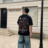 Kaos Lengan Pendek Bermotif Berkualitas Tinggi, Model Longgar Gaya Amerika, Bahan Katun Murni, Kasual