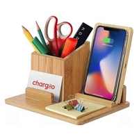 Offre Spéciale 10w Charge rapide 3 en 1 chargeur porte-stylo de bureau en bois sans fil avec chargeur sans fil organisateur de bureau en bois cadeau de bureau