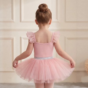 Robe tutu de ballet rose pour filles, justaucorps de danse à manches volantées, taille ornée de strass et de paillettes, tenue d'entraînement et de spectacle - Product Image 4