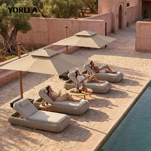 Lettino Prendisole Moderno in Corda con Telaio in Alluminio per Spiaggia, Giardino, Patio, <span class=keywords><strong>Hotel</strong></span>, Parco, Villa, Include Imballaggio per Spedizione - Product Image 2