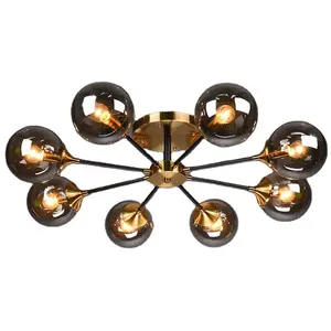 Plafonnier Led suspendu composé de 5 globes de verre, design nordique moderne luxueux, luminaire décoratif d'intérieur, idéal pour un salon ou une salle à manger