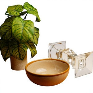 Service de vaisselle en porcelaine 4 pièces, motif végétal minimaliste, peint à la main, beige, bord brun, passe au lave-vaisselle, durable - Product Image 1