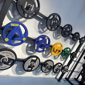Plaques de <span class=keywords><strong>poids</strong></span> Tri-Grip personnalisées avec <span class=keywords><strong>logo</strong></span>, 20 kg, en uréthane, polyuréthane, PVC, pour haltères, avec services OEM et ODM - Product Image 2