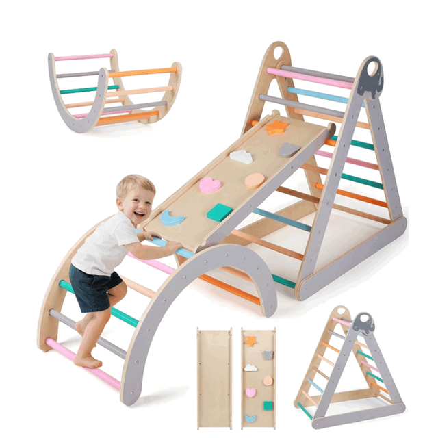 7-in-1 Elephant Montessori Climbing Set Wooden Piklers Triangle Climbing Set with Ramp Arch and Ladder