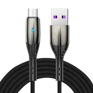 Kabel Data Usb Mikro Logam Paduan LED, Kualitas Tinggi Pengisi Daya Cepat untuk Android