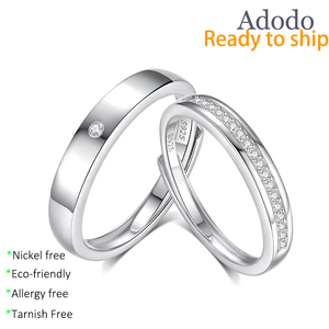 Anillos Ajustables con Circonitas, Diseño Simple, Venta al por Mayor, para Mujer y Hombre, Plata de Ley 925, Chapado en Oro Blanco, Joyería para Parejas - Product Image 1