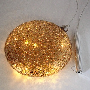 2024 nuevo LED iluminado claro <span class=keywords><strong>disco</strong></span> redondo plano adorno de cristal de Navidad colgante decoración de árbol de Navidad con lentejuelas doradas - Product Image 2