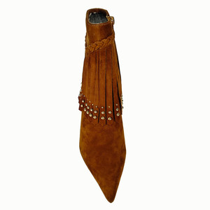 Bottines Western en Daim Marron pour Femme à Talon Haut, Style Bohème avec Pompons et Clous Dorés, Imperméables, Confortables, Fermeture Éclair, Tendance Automne - Product Image 2