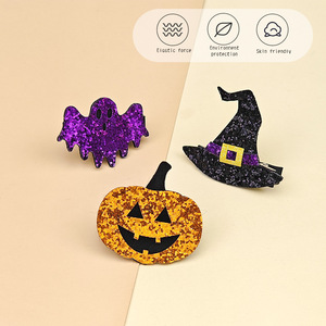 Pinza para el pelo infantil de Halloween, hecha a mano, con diseño de calabaza, murciélago y sombrero mágico, con cinta de tela y purpurina, divertida, para flequillo y lateral, todo en uno - Product Image 3