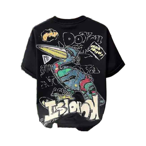 T-shirt tricoté à manches courtes et col rond pour homme, imprimé léopard gothique sérigraphié, en tissu toile compressé de 250 grammes, coupe ample, collection 2026 - Product Image 1