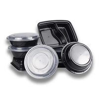 Conteneur alimentaire rond noir jetable avec couvercle à fermeture sécurisée, boîte à lunch pour emporter, compatible micro-ondes