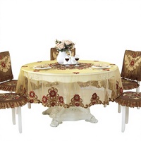 Nappe Ronde en Tissu, Style Européen Champêtre Floral, Anti-Poussière, pour Table à Manger, Ensemble de Nappe Tournante, Nappe d'Hôtel 0428