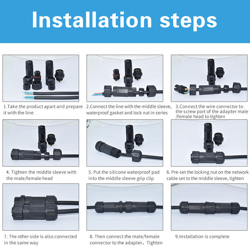 M20 IP68 Waterproof Power Connector 2-4 Pin Solderless 20A Plug