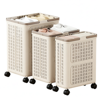 Panier à linge avec roulettes, panier de rangement pour vêtements en plastique, pliable, gain de place, avec poignée