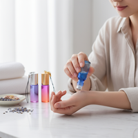 Flacon vide en verre dégradé fantaisie de 1 ml, 2 ml, 3 ml, 5 ml, 10 ml pour parfum ou huile essentielle avec bille roulante en acier et porte-clés