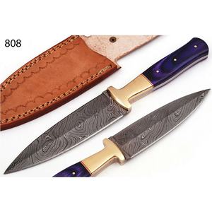 Couteau utilitaire à lame fixe en acier Damas fait à la main avec poignée en bois dur Clip en laiton Support OEM personnalisable pour la chasse Camping - Product Image 3