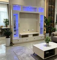 Nouvel ensemble de meubles de luxe 2026 : Table basse extensible en bois blanc doré et meuble TV blanc