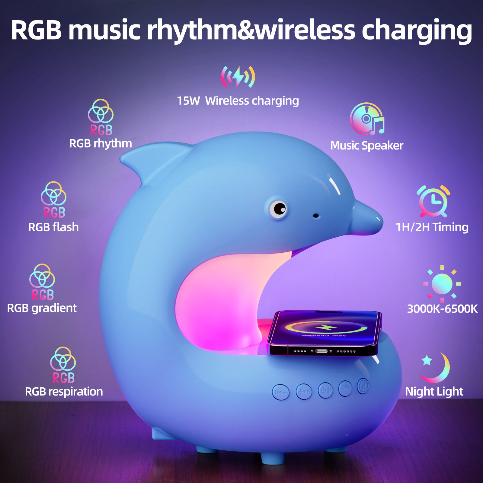 ORANGLES Smart Wireless Charging Lamp | RGB Music Table Lamp with Phone Charger for Bedroom - Kuwait - high resolution display - exposing craftsmanship - Image 2 of 6 | built for everyone | Smart Wireless Charging Lamp | RGB Music Table Lamp with Phone Charger for Bedroom - Kuwait for sale Georgia | Free Shipping ORANGLES