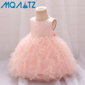 MQATZ Kids Birthday Dress Baby Flower Dress Baptism Kids Party Dress Up With Bow