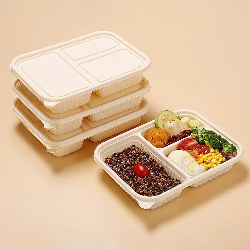 Eco Friendly Biodegradable Compartment Disposable Takeaway Cornstarch Food Container with Lid