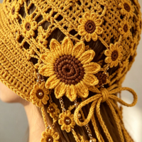 Casquette de baseball personnalisée en crochet ajouré motif tournesol, tricotée à la machine et au crochet à la main, vente en gros