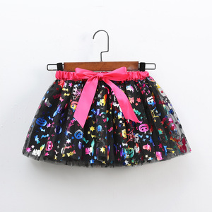 Gonna Corta in Tulle Bianca con Stampa Zucca e Pipistrello per Bambine, in Poliestere, per Halloween, Abbigliamento per Bambini all'Ingrosso - Product Image 1