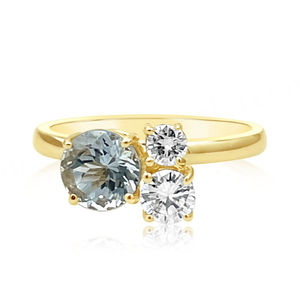 แหวนแต่งงานสำหรับผู้หญิง ดีไซน์เรขาคณิตวินเทจ ชุบทอง 14K เงินสเตอร์ลิง ประดับพลอยอะความารีนทรงกลมและเพชร CZ - Product Image 2