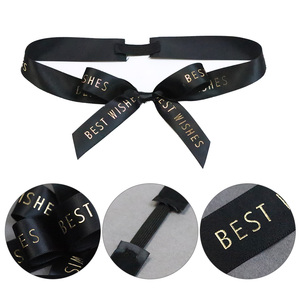 Großhandel Luxus vor gebundene handgemachte Single Face Schwarz goldfolie Satin band Schleife mit elastischer Schlaufe - Product Image 3